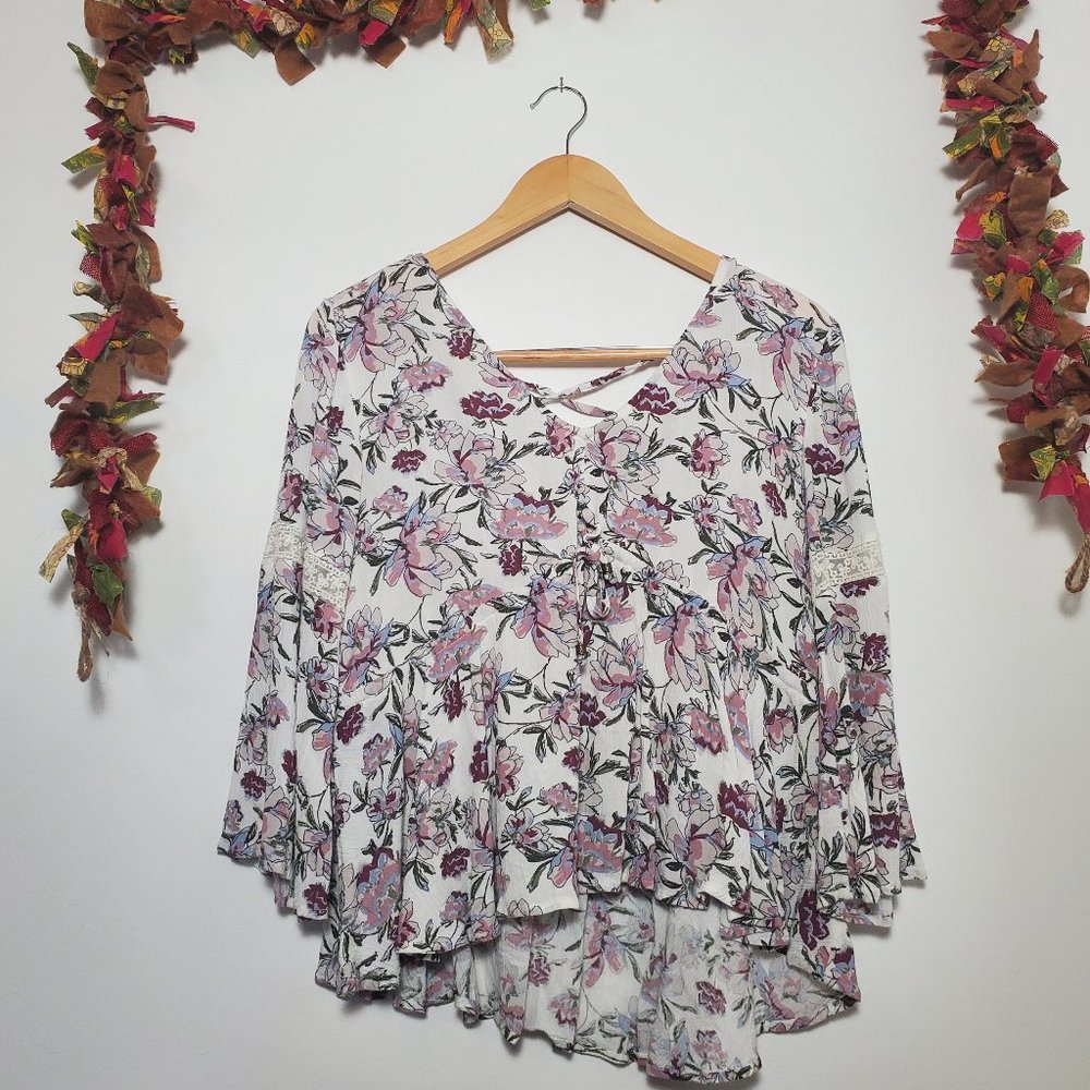 American Rag Floral Boho Blouse Bell Sleeves S